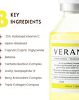 Eight highlighted actives in Veranum Active 25% Vitamin C Ampoule Serum – Korean vitamin C brightening serum