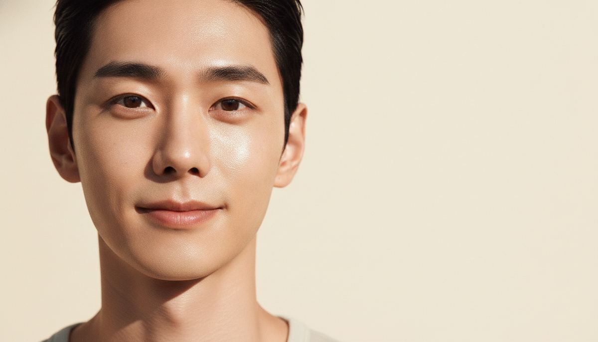 Confident Korean man in his early 30s with clean, healthy skin — Korean skincare routine for men
