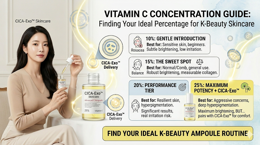 Editorial overhead shot of a Veranum Active C Ampoule beside fresh citrus slices and a glass dropper releasing a clear amber serum onto a marble surface in soft natural light